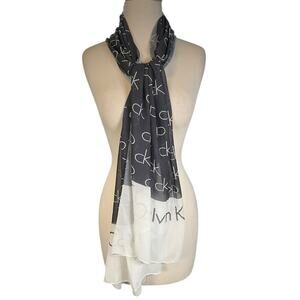Calvin Klein Oversized Sheer Logo Scarf Gray White CK Print Wrap Oversized Lux